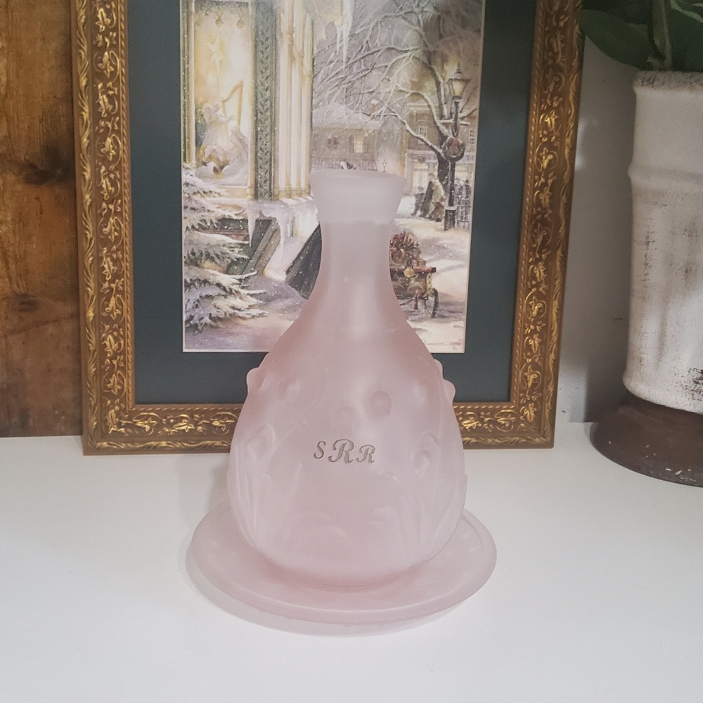 Vintage Tiffin Frosted Pink Satin Carafe With Matching Plate